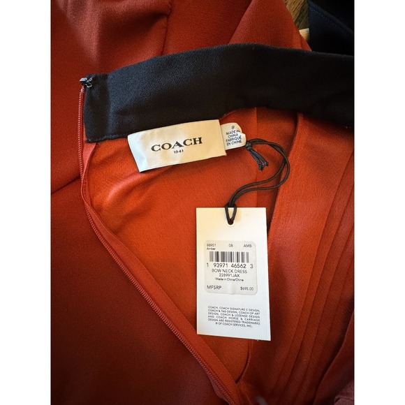 Coach 1941 Red Silk Bow Neck Long Sleeve Midi Dress Size 8 Vintage Style Runway - Picture 6 of 11